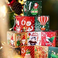 24pcs Christmas Advent Calendar Candy Box Paper Packaging Box 24 Numbers