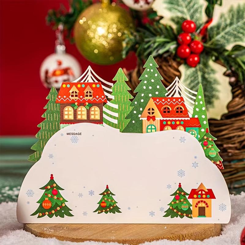 3D Christmas Village Greeting Card with Ornaments