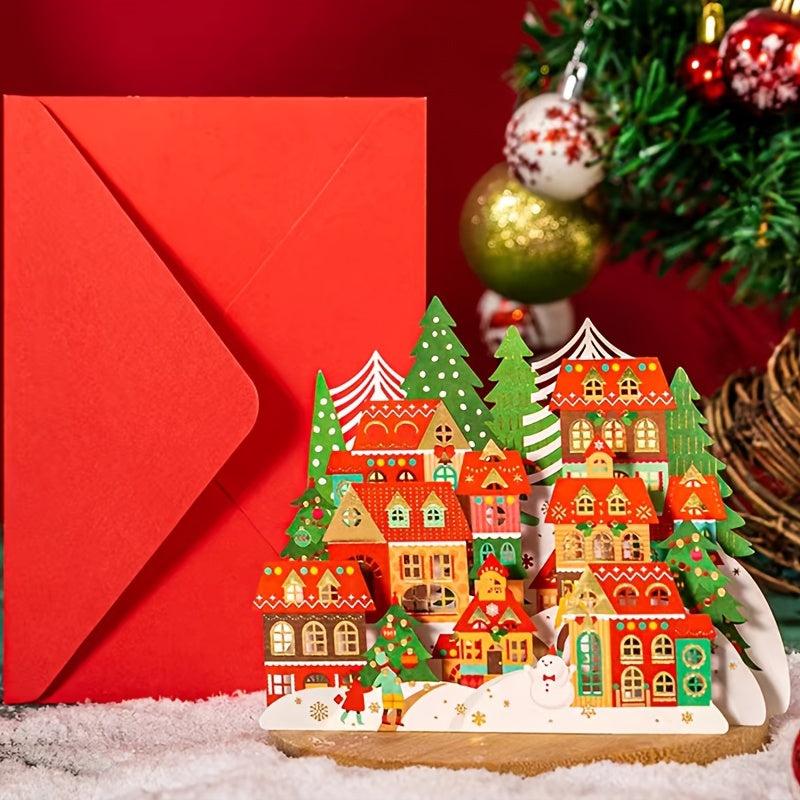 3D Christmas Village Greeting Card with Ornaments