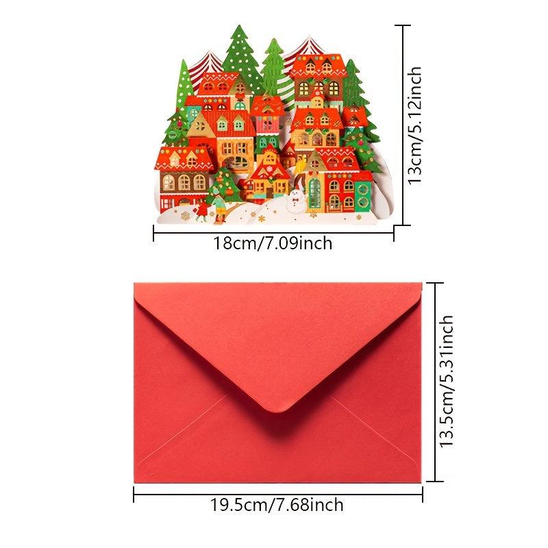 3D Christmas Village Greeting Card with Ornaments