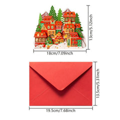 3D Christmas Village Greeting Card with Ornaments