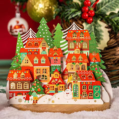 3D Christmas Village Greeting Card with Ornaments