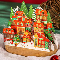 3D Christmas Village Greeting Card with Ornaments