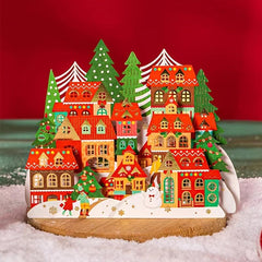 3D Christmas Village Greeting Card with Ornaments
