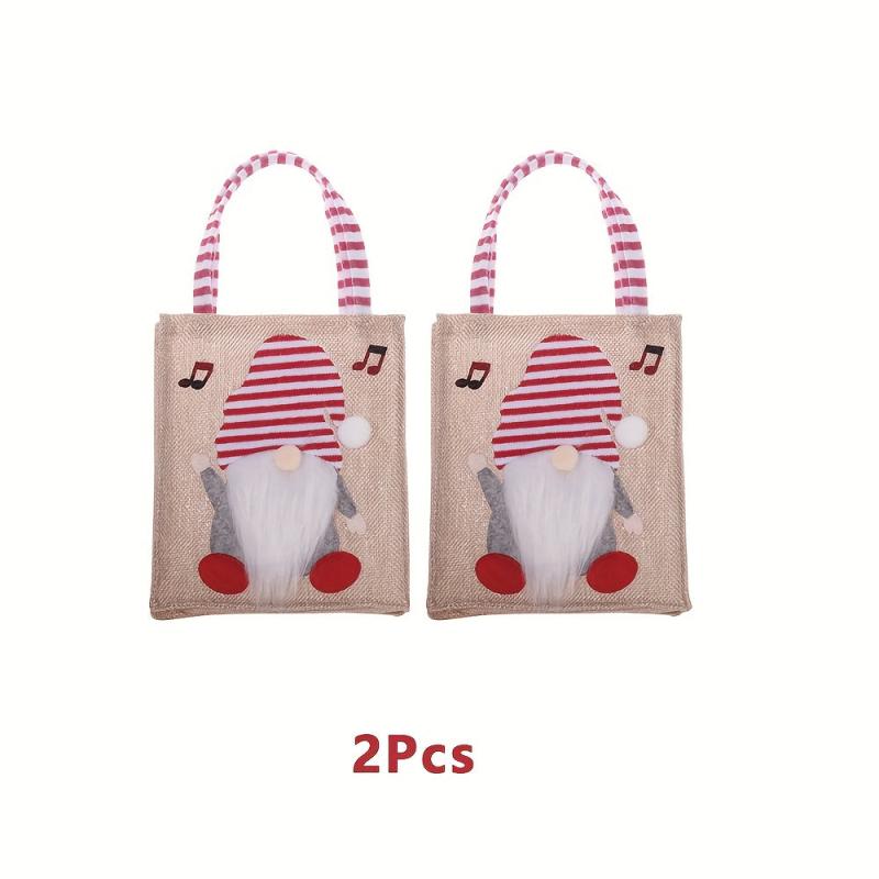 3pcs Christmas No Face Doll Gift Bags Burlap Candy Bag Navidad Party Favors