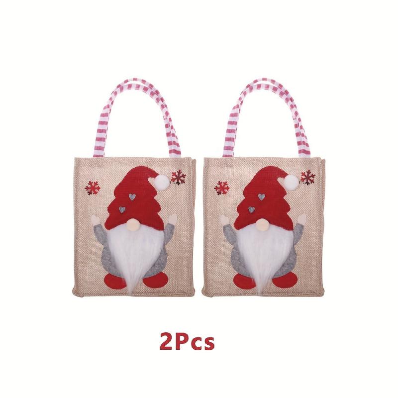 3pcs Christmas No Face Doll Gift Bags Burlap Candy Bag Navidad Party Favors