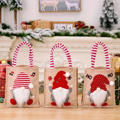 3pcs Christmas No Face Doll Gift Bags Burlap Candy Bag Navidad Party Favors