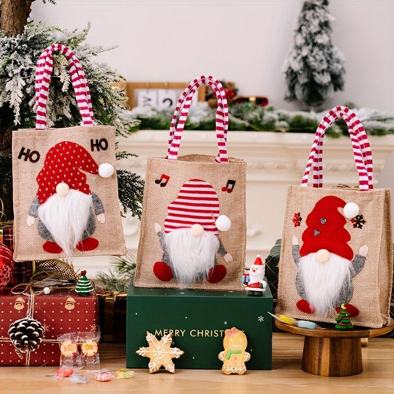 3pcs Christmas No Face Doll Gift Bags Burlap Candy Bag Navidad Party Favors
