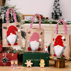 3pcs Christmas No Face Doll Gift Bags Burlap Candy Bag Navidad Party Favors