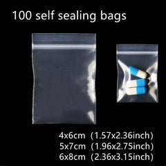 100pcs Transparent Jewelry Bags 3 Sizes Zipper & Anti Aging Packaging