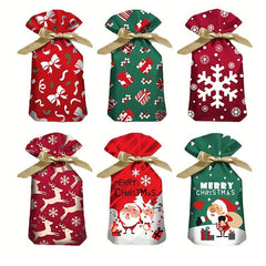 10pcs Christmas Drawstring Candy Gift Bags Ribbon Decorations Party Favors