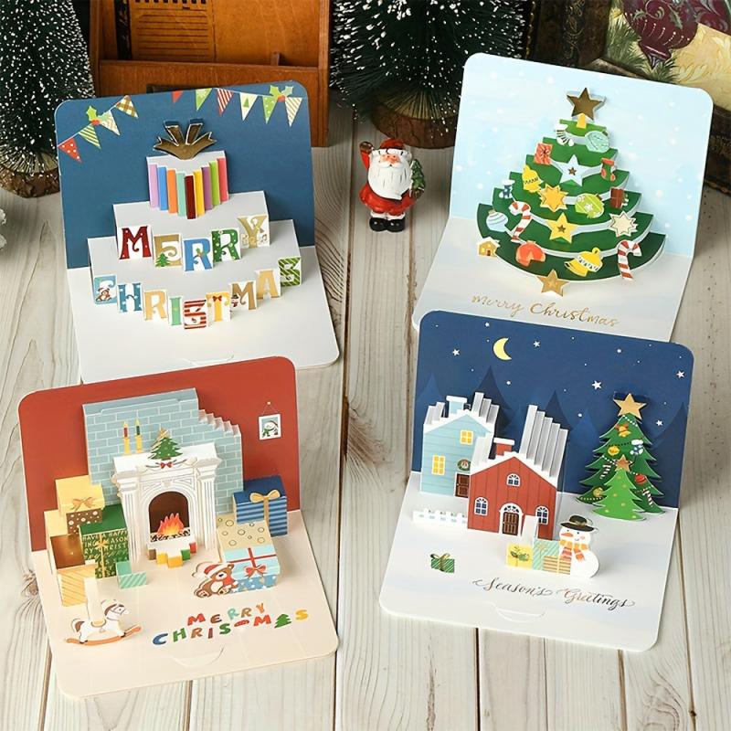 4pcs 3D Christmas Greeting Card for Friends Classmates