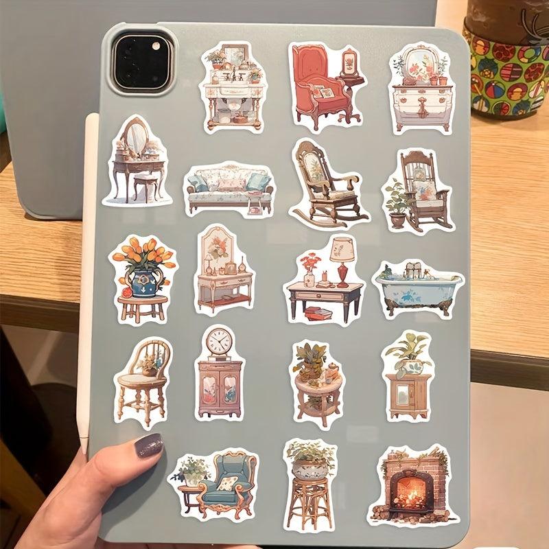 50 Pcs Vintage Boho Furniture Stickers Waterproof Vinyl Stickers