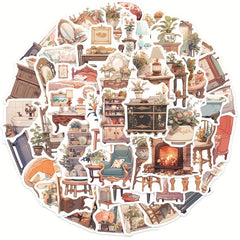 50 Pcs Vintage Boho Furniture Stickers Waterproof Vinyl Stickers