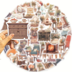50 Pcs Vintage Boho Furniture Stickers Waterproof Vinyl Stickers