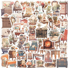 50 Pcs Vintage Boho Furniture Stickers Waterproof Vinyl Stickers