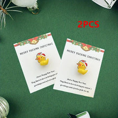 2pcs Merry Ducking Christmas Pocket Duck Hug Cheer Up Christmas Cards