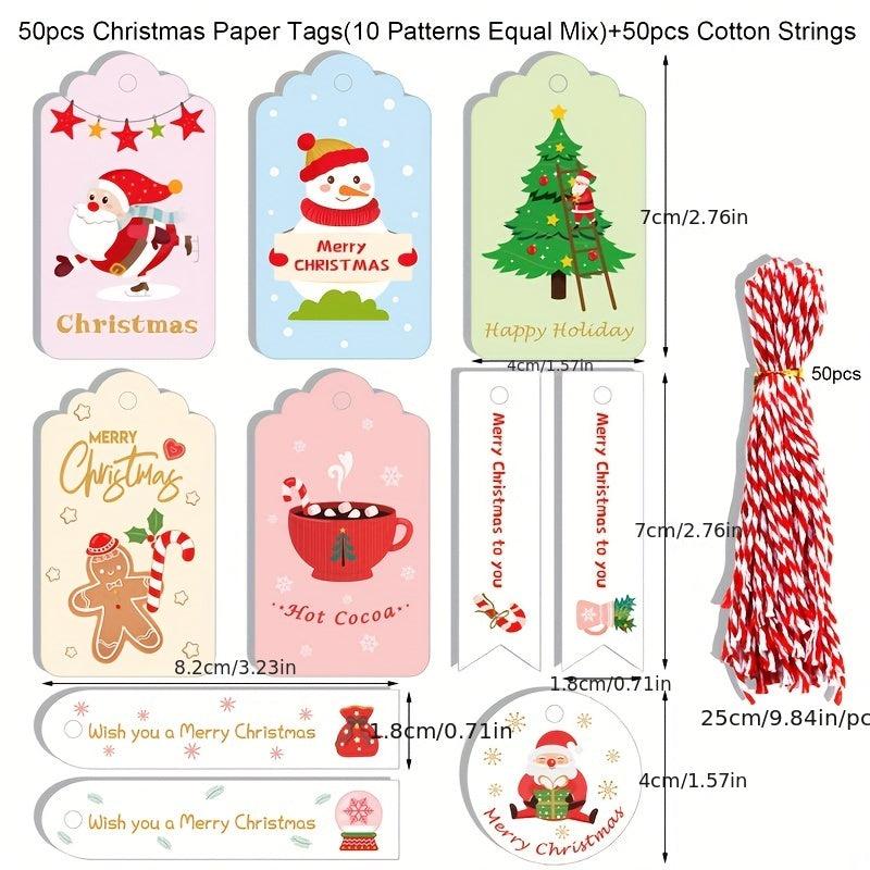 50pcs Christmas Gift Tags Holiday Name Tag Labels Write On To and From