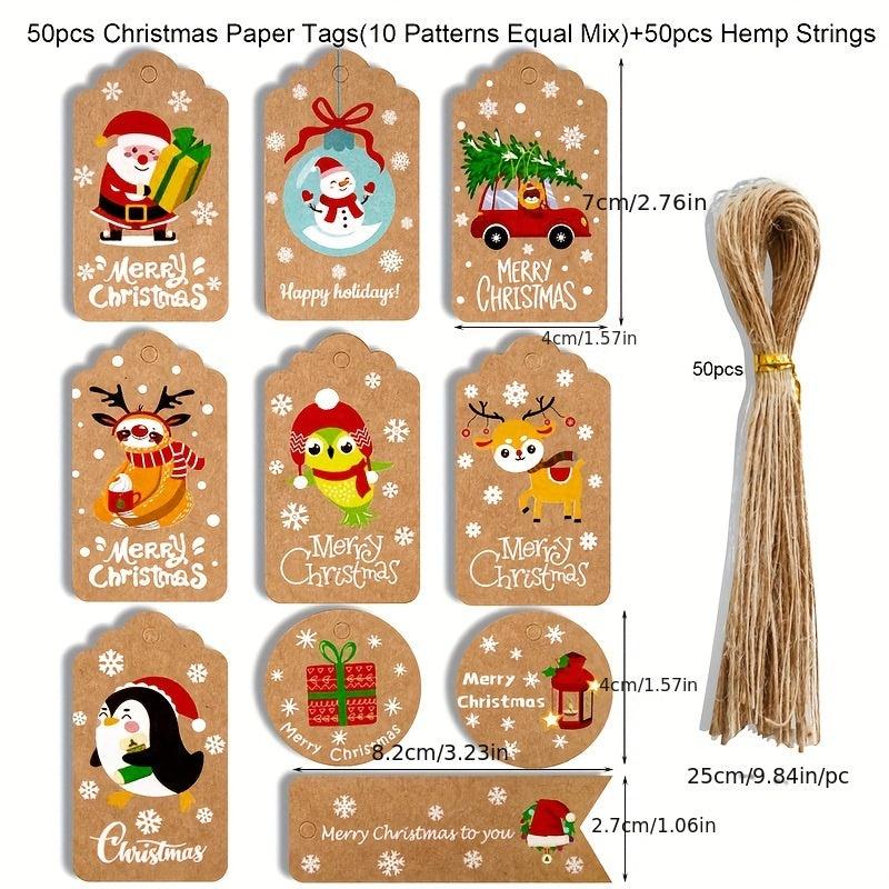 50pcs Christmas Gift Tags Holiday Name Tag Labels Write On To and From
