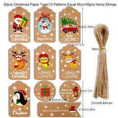 50pcs Christmas Gift Tags Holiday Name Tag Labels Write On To and From