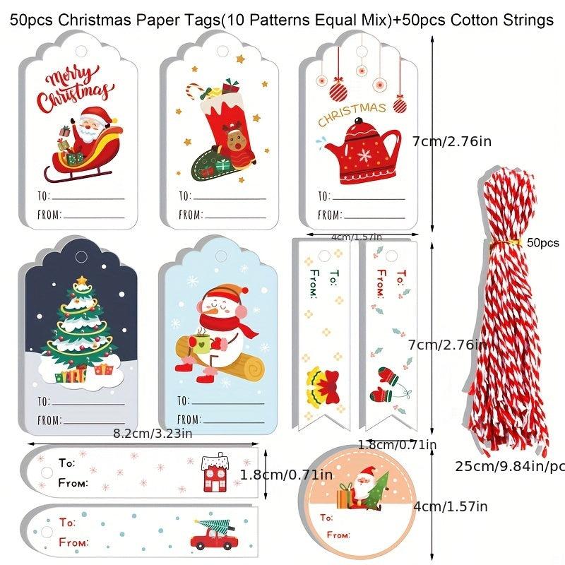 50pcs Christmas Gift Tags Holiday Name Tag Labels Write On To and From
