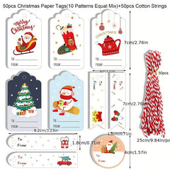 50pcs Christmas Gift Tags Holiday Name Tag Labels Write On To and From