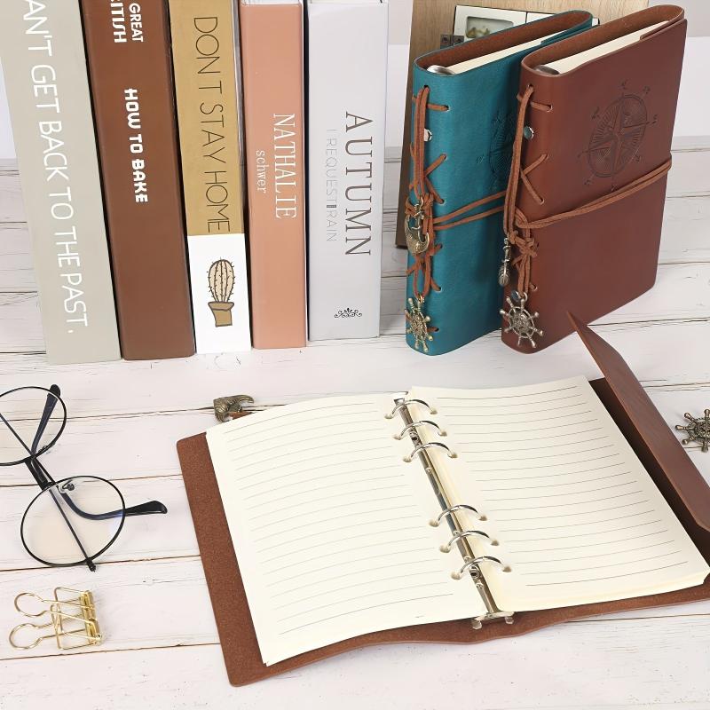 2pcs Leather Writing Books 80 Sheets Retro Spiral Foldable Notebook