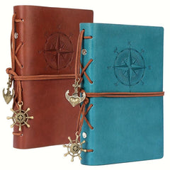 2pcs Leather Writing Books 80 Sheets Retro Spiral Foldable Notebook