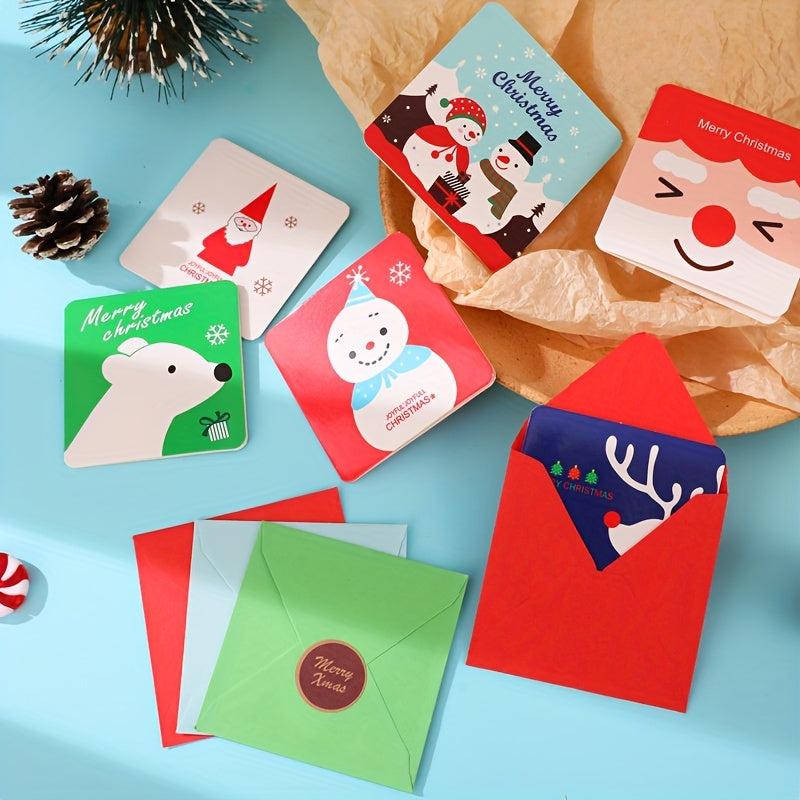 24sheets Cartoon Christmas Greeting Cards Mini Fold Small Cards Gift Envelopes