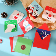 24sheets Cartoon Christmas Greeting Cards Mini Fold Small Cards Gift Envelopes