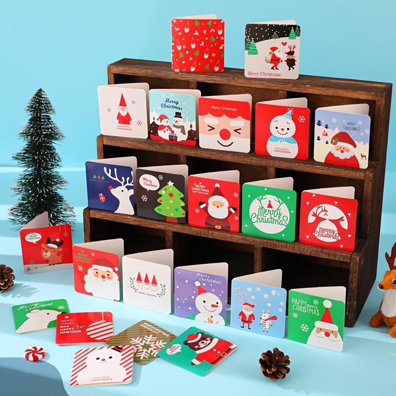 24sheets Cartoon Christmas Greeting Cards Mini Fold Small Cards Gift Envelopes