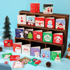 24sheets Cartoon Christmas Greeting Cards Mini Fold Small Cards Gift Envelopes
