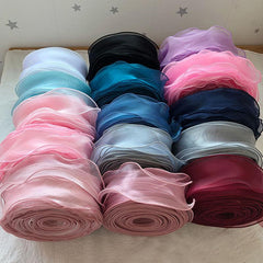 10m Solid Organza Ribbon Wavy Edge Ribbon For Bouquet Packaging