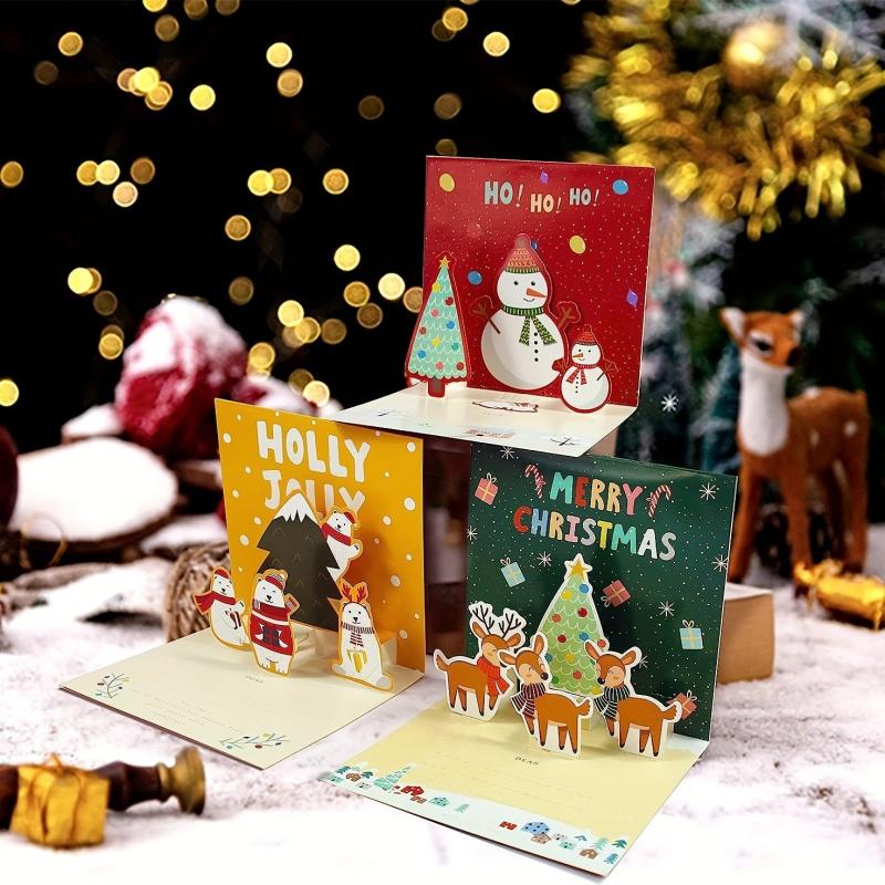 6pcs 3D Decor Pop Up Merry Christmas Cards Set Christmas Gift