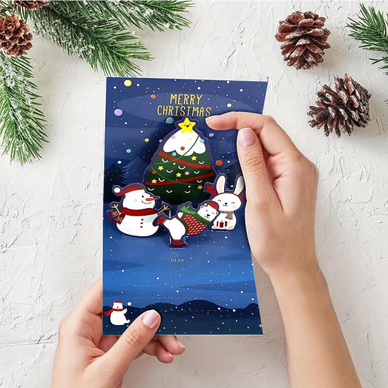 6pcs 3D Decor Pop Up Merry Christmas Cards Set Christmas Gift