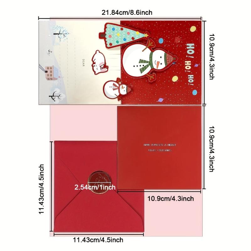6pcs 3D Decor Pop Up Merry Christmas Cards Set Christmas Gift
