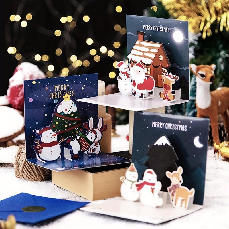 6pcs 3D Decor Pop Up Merry Christmas Cards Set Christmas Gift