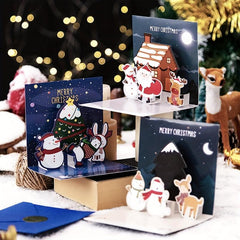 6pcs 3D Decor Pop Up Merry Christmas Cards Set Christmas Gift