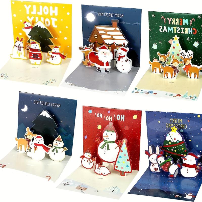 6pcs 3D Decor Pop Up Merry Christmas Cards Set Christmas Gift