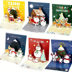 6pcs 3D Decor Pop Up Merry Christmas Cards Set Christmas Gift