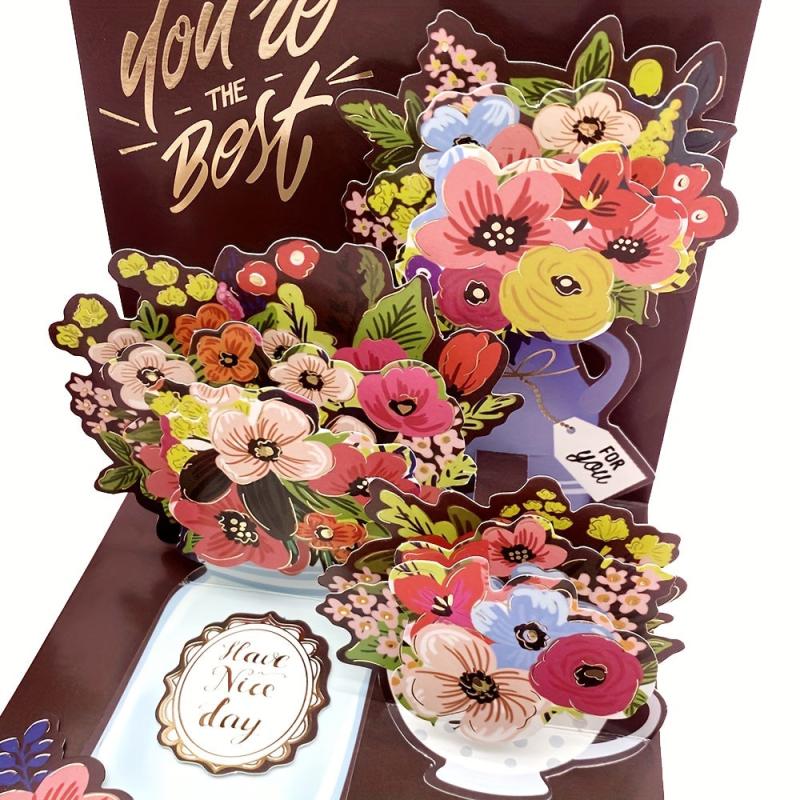 1pc Retro Pop up Greeting Card 3D Flowerpot Pop up Greeting