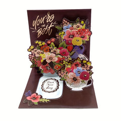 1pc Retro Pop up Greeting Card 3D Flowerpot Pop up Greeting