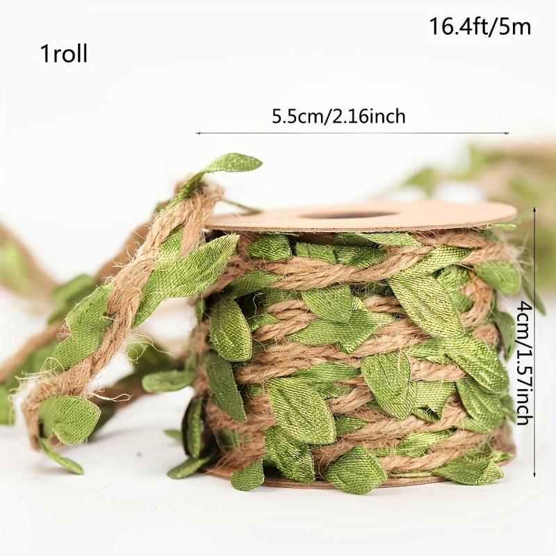 16ft DIY Burlap Leaf Ribbon Natural Jute Twine Green Leaves for Crafts