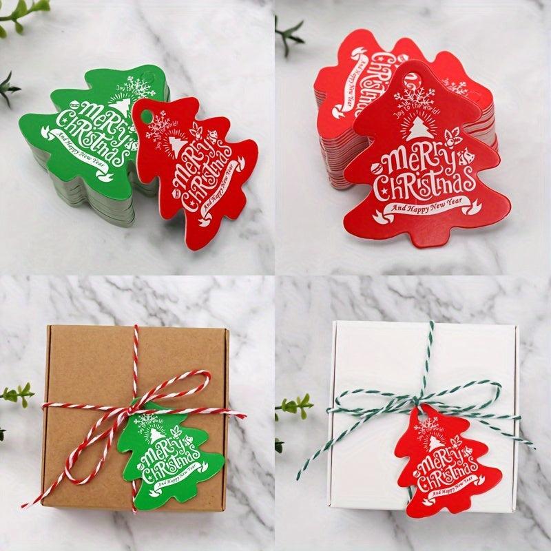 25pcs Christmas Tree Shape Red Green Hangtags Small Cards Message Cards