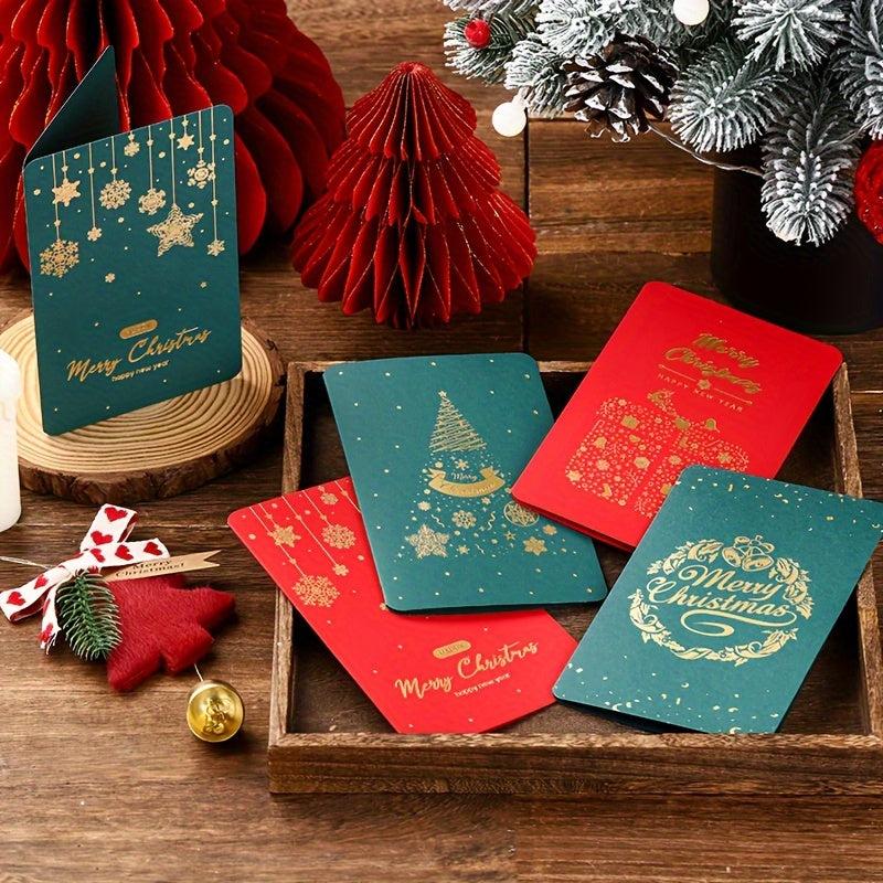 4pcs Retro Christmas Hot Stamping Greeting Cards Blessing Message Cards