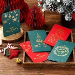4pcs Retro Christmas Hot Stamping Greeting Cards Blessing Message Cards