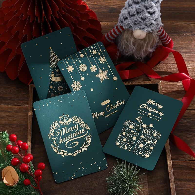 4pcs Retro Christmas Hot Stamping Greeting Cards Blessing Message Cards