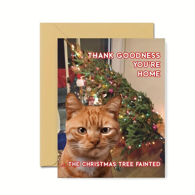 Christmas Tree Falling Card Angry Cat Attitude for Cat Lover