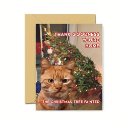 Christmas Tree Falling Card Angry Cat Attitude for Cat Lover