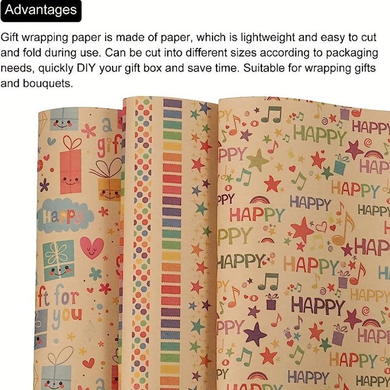 3pcs Birthday Wrapping Paper Sheet Happy Birthday Patterns Gift Wrap 50x71cm